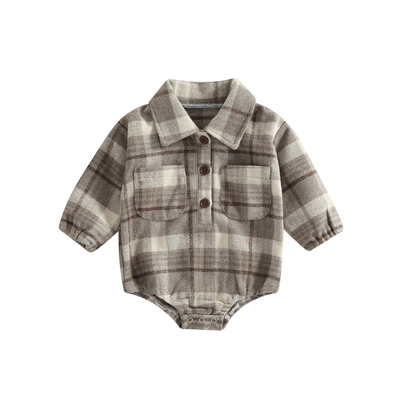 Body infantil Citgeett Autumn para menino, com botões, lapela, manga comprida, estampa xadrez e bolsos.