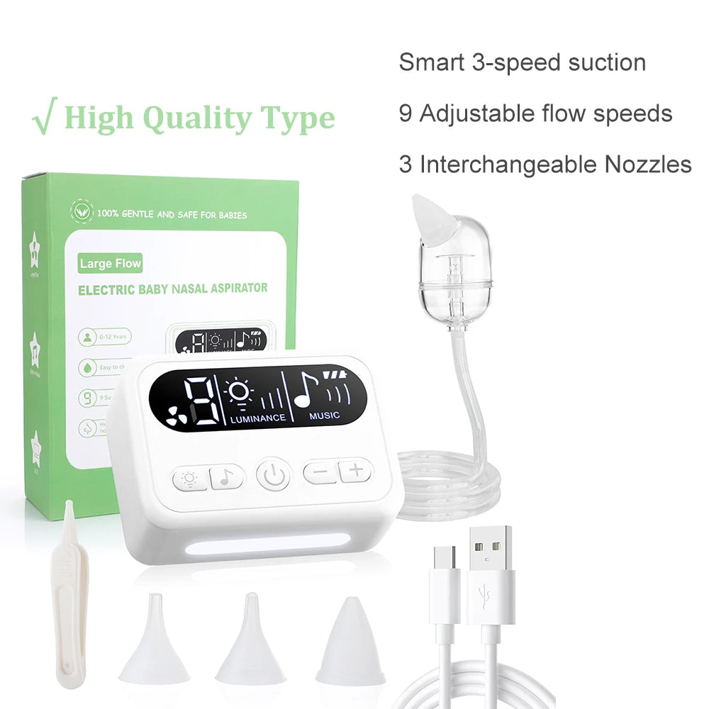 Aspirador Nasal Elétrico para Bebês Recém-Nascidos com 9 Velocidades - Removedor de Muco e Catota para Bebês - Silencioso
