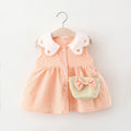 Vestido xadrez para bebê menina, modelo novo, doce e lindo, para o verão, com bolsa de laço