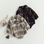 Body infantil Citgeett Autumn para menino, com botões, lapela, manga comprida, estampa xadrez e bolsos.
