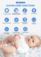 Babá eletrônica de vídeo de 5 polegadas com câmera, zoom PTZ, câmera de segurança para bebês, sensor de temperatura e função de canção de ninar.