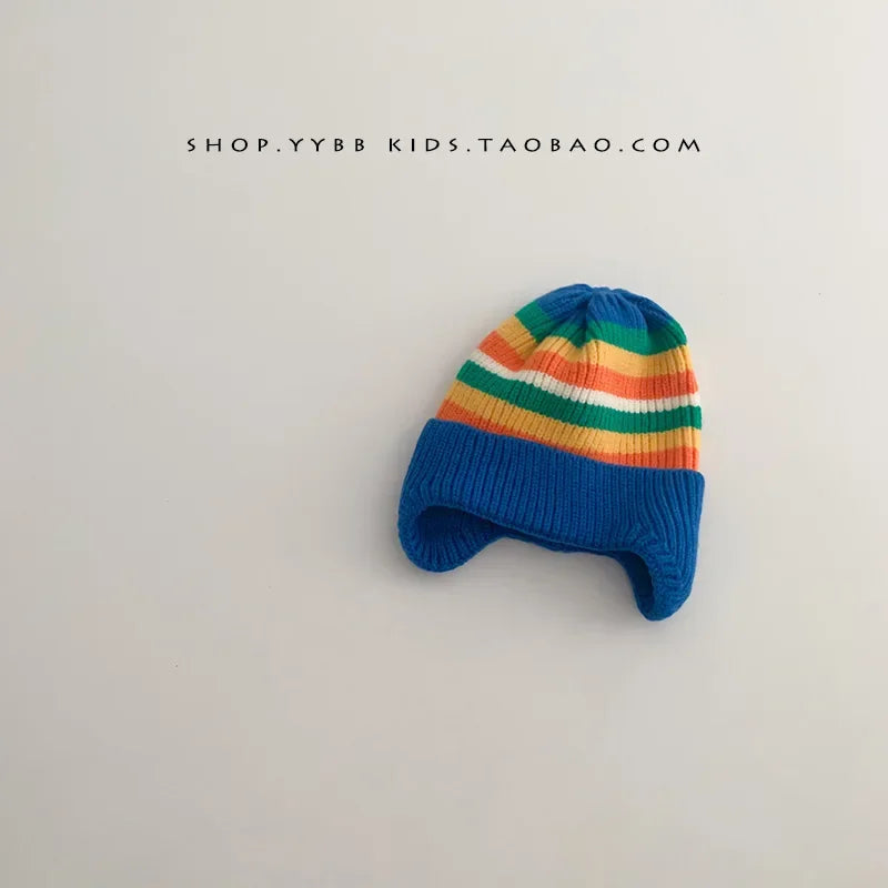 Gorro de lã para bebê, fofo, com proteção para as orelhas de urso, para crianças, inverno, grosso, tricotado, versão coreana do gorro infantil.