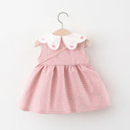 Vestido xadrez para bebê menina, modelo novo, doce e lindo, para o verão, com bolsa de laço