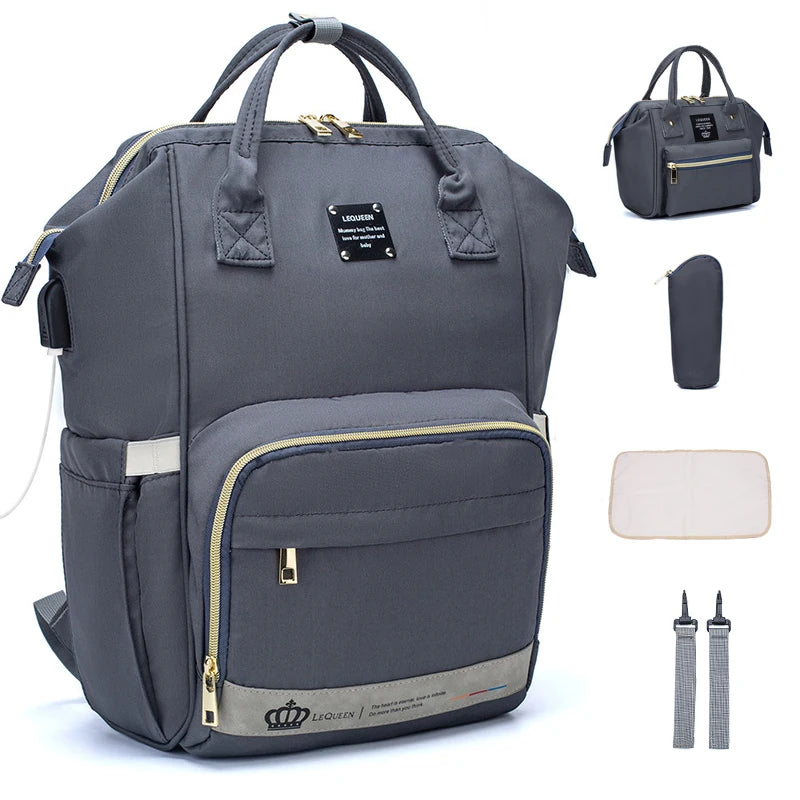 Conjunto de 5 peças LEQUEEN Mom Bag Mochila Grande para Mamãe e Bebê Bolsa para Fraldas Mochila de Maternidade Feminina