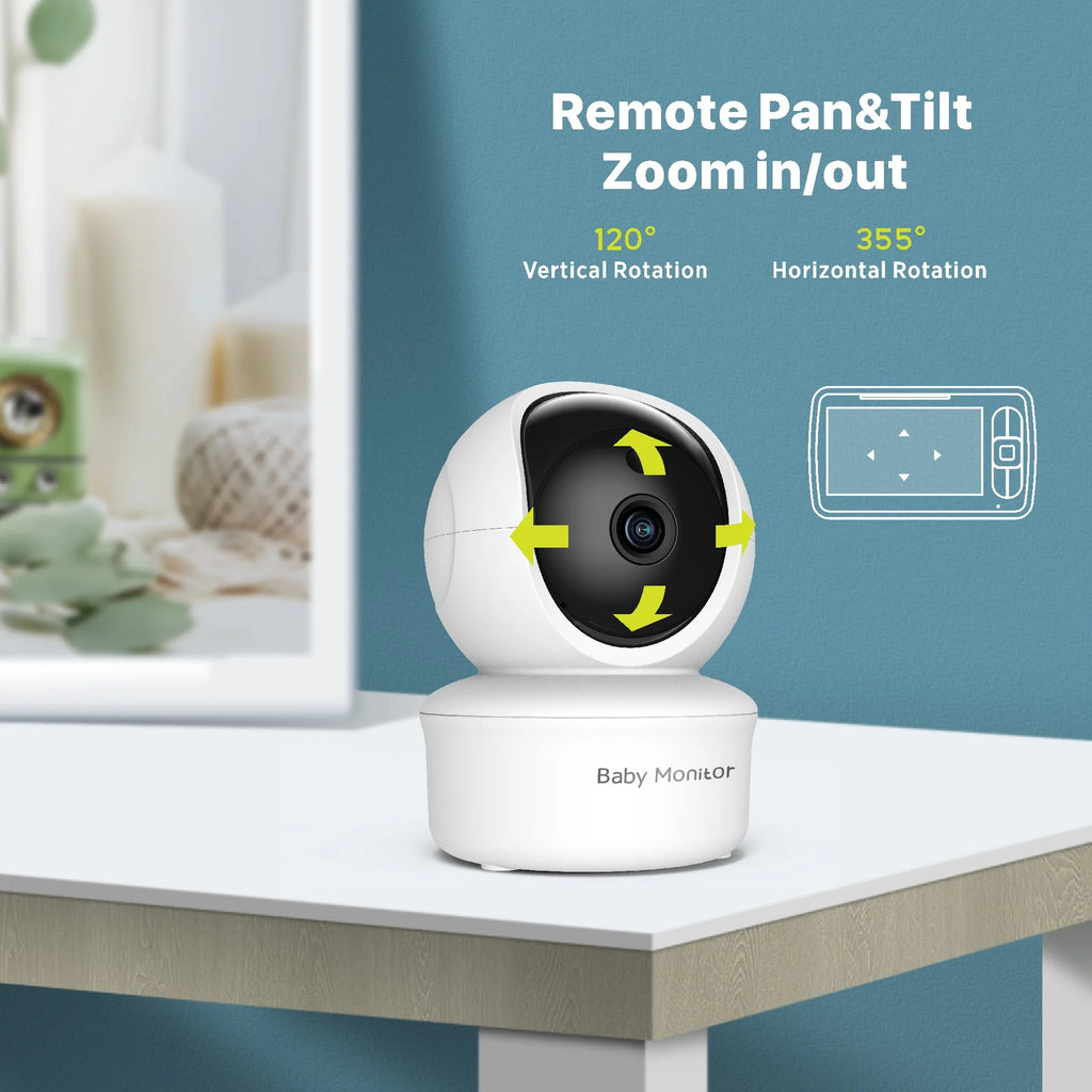 Babá eletrônica de 5 polegadas com vídeo HD, câmera e áudio, bateria de 1200mAh, intercomunicador sem fio de 2,4 GHz, sensor de temperatura e função de canção de ninar.