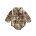 Body infantil Citgeett Autumn para menino, com botões, lapela, manga comprida, estampa xadrez e bolsos.