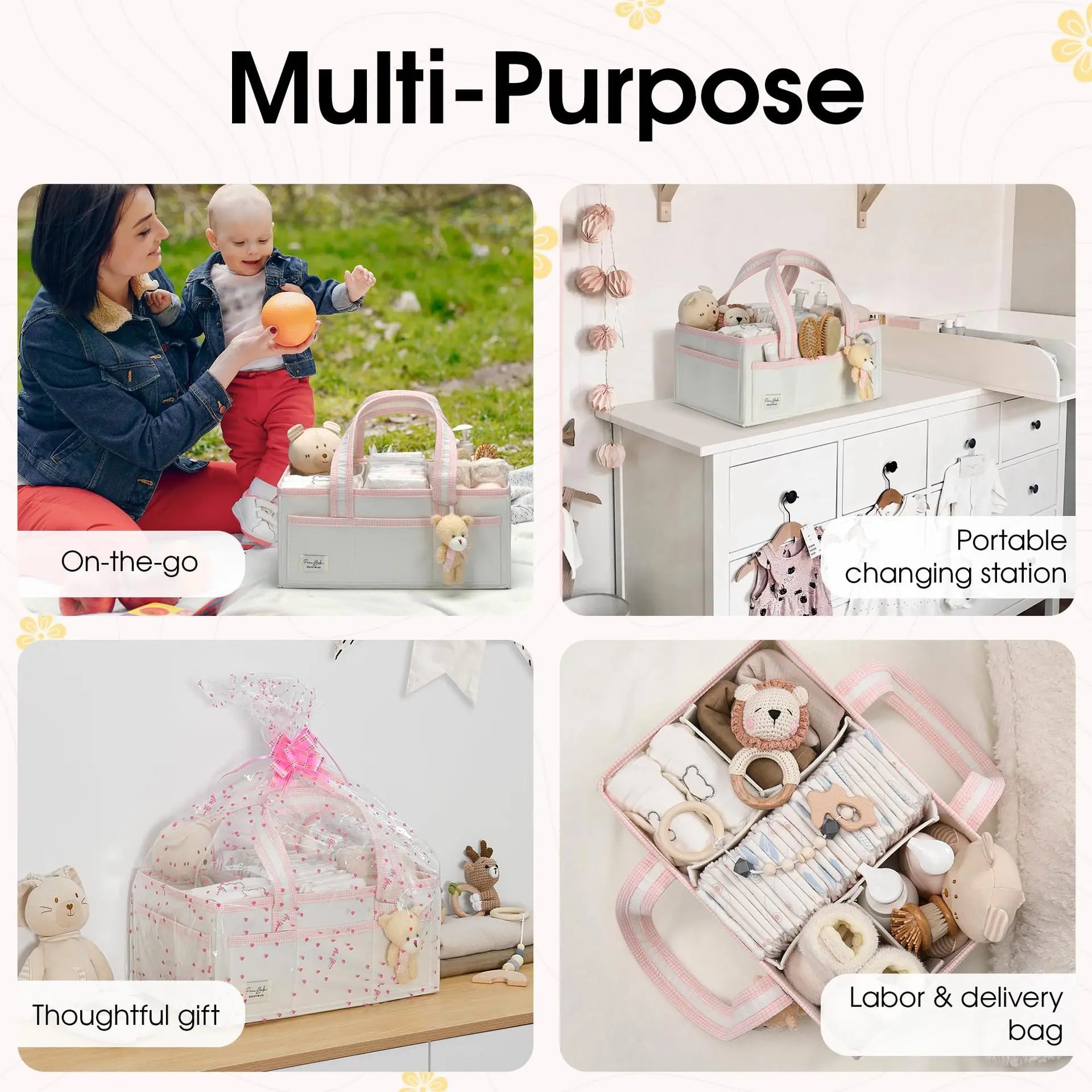 Cesto Organizador de Feltro para Bebê, Bolsa para Fraldas com Alça, Cesto para Troca de Fraldas, Porta-Fraldas Infantil com Bolso Grande