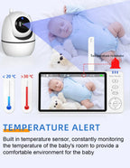 Babá eletrônica de vídeo de 5 polegadas com câmera, zoom PTZ, câmera de segurança para bebês, sensor de temperatura e função de canção de ninar.