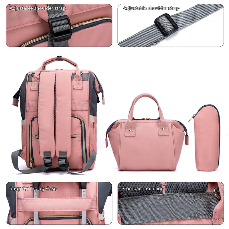 Conjunto de 5 peças LEQUEEN Mom Bag Mochila Grande para Mamãe e Bebê Bolsa para Fraldas Mochila de Maternidade Feminina