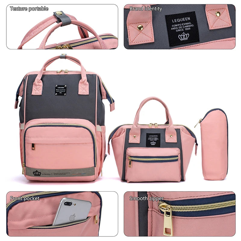 Conjunto de 5 peças LEQUEEN Mom Bag Mochila Grande para Mamãe e Bebê Bolsa para Fraldas Mochila de Maternidade Feminina