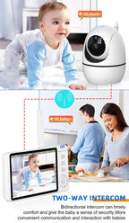 Babá eletrônica de vídeo de 5 polegadas com câmera, zoom PTZ, câmera de segurança para bebês, sensor de temperatura e função de canção de ninar.