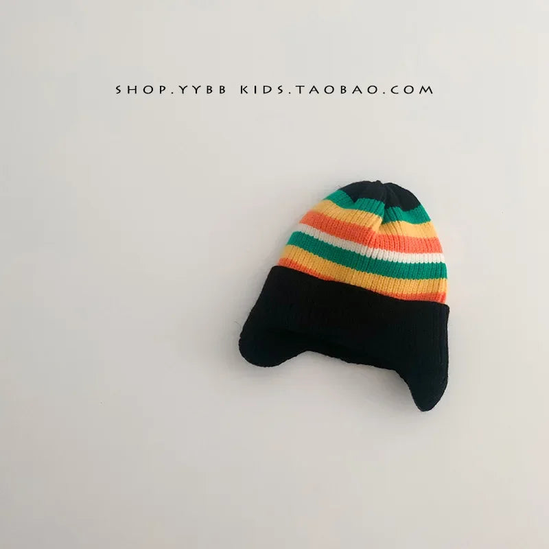 Gorro de lã para bebê, fofo, com proteção para as orelhas de urso, para crianças, inverno, grosso, tricotado, versão coreana do gorro infantil.