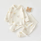 Conjunto de pijama para recém-nascido, composto por camiseta e calça, estampa de desenho animado, em algodão puro, ideal para outono e inverno, tamanho 0-18 meses.