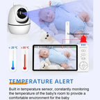 Babá eletrônica de vídeo de 5 polegadas com câmera, zoom PTZ, câmera de segurança para bebês, sensor de temperatura e função de canção de ninar.