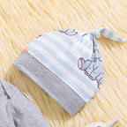 Conjunto de outono para bebês meninos e meninas da Citgeett: macacão de manga comprida estampado, calça e chapéu. Roupa de primavera.