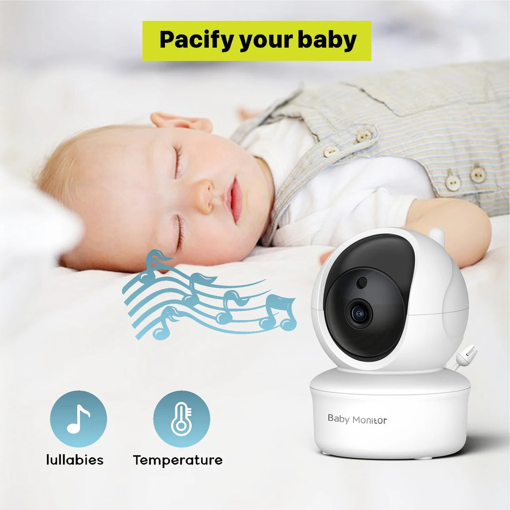 Babá eletrônica de 5 polegadas com vídeo HD, câmera e áudio, bateria de 1200mAh, intercomunicador sem fio de 2,4 GHz, sensor de temperatura e função de canção de ninar.