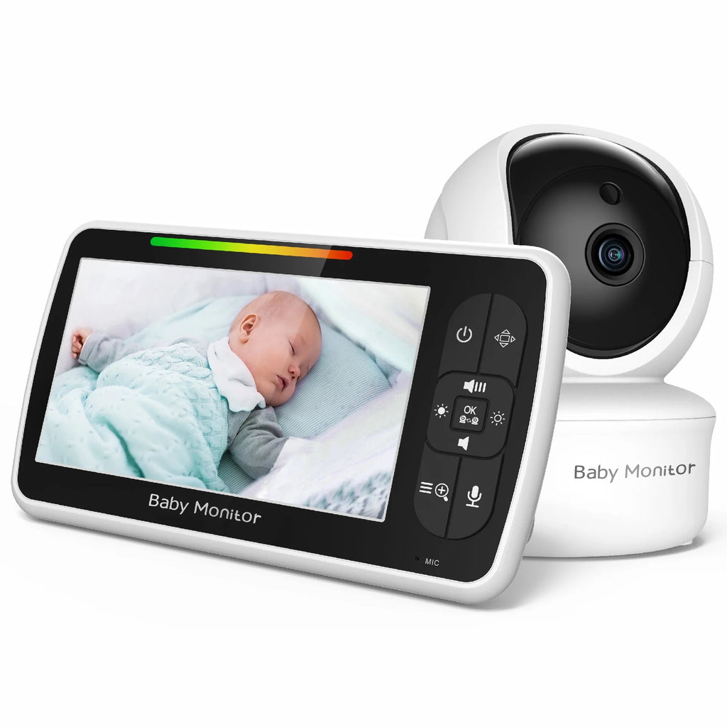 Babá eletrônica de 5 polegadas com vídeo HD, câmera e áudio, bateria de 1200mAh, intercomunicador sem fio de 2,4 GHz, sensor de temperatura e função de canção de ninar.