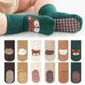 6 pares de meias infantis antiderrapantes com estampas fofas de raposa e urso, meias confortáveis para meninos e meninas.